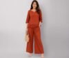 Women's Cotton Slub Co-ord Set | Solid Top & Wide Leg Pant Set