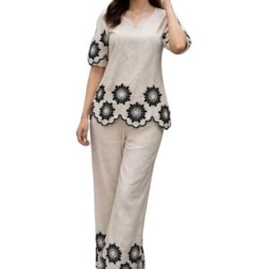 Women's Khadi Cotton Embroidered Kurta Pant Set