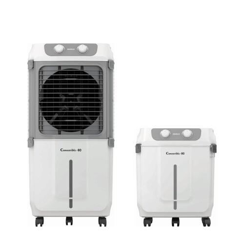 Havells 2-in-1 Convertible 80 L Desert Air Cooler for room| Dual functionality & easy storing| Can be used as side table| 5 Leaf Metal Blade Fan| Powerful Air-Delivery| Bacteria shield honeycomb pads