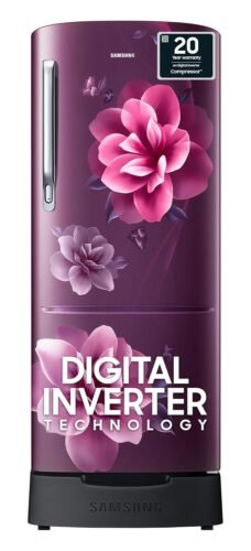 Samsung 183 L, 4 Star, Digital Inverter, Direct-Cool Single Door Refrigerator (RR20C1824CR/HL, Red, Camellia Purple, Base Stand Drawer)